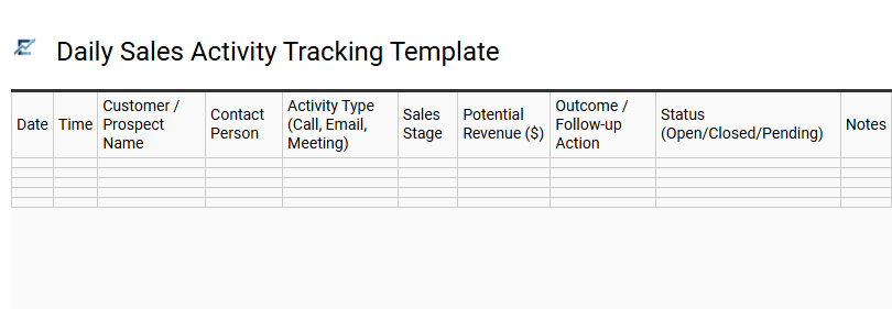Daily Sales Activity Tracking Template
