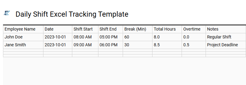 Daily Shift Excel Tracking Template