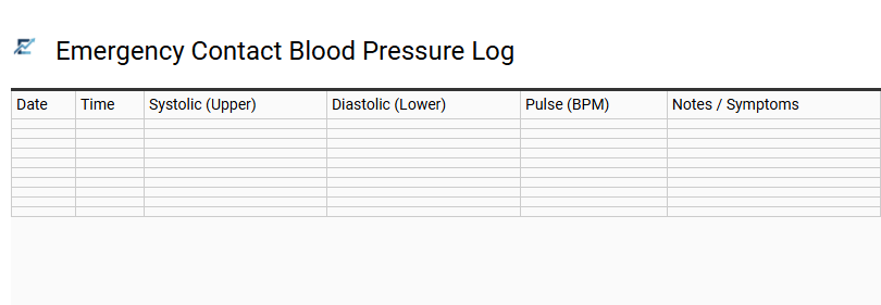 Emergency Contact Blood Pressure Log