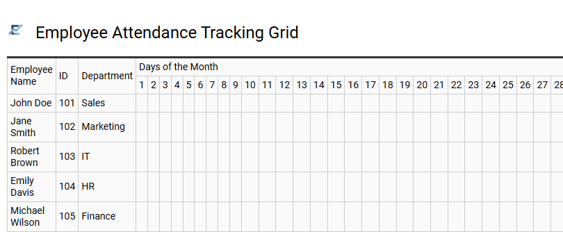 Employee Attendance Tracking Grid