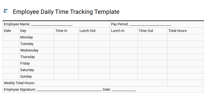 Employee Daily Time Tracking Template