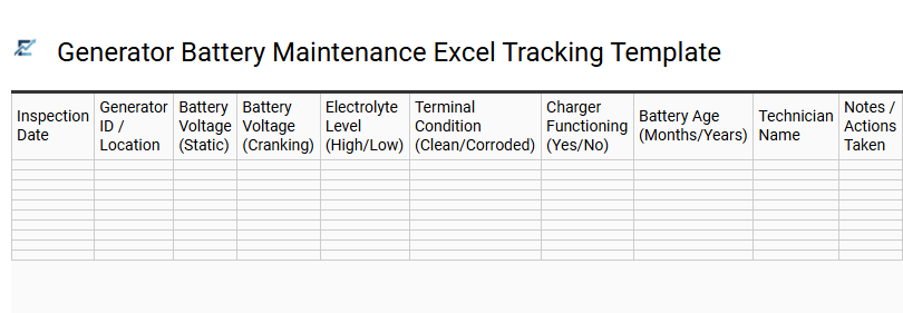 Generator Battery Maintenance Excel Tracking Template