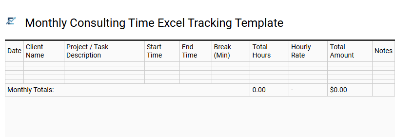 Monthly Consulting Time Excel Tracking Template
