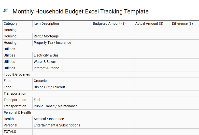 Comprehensive Excel Spreadsheet for Effective Household Expense Tracking