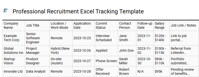 Professional Recruitment Excel Tracking Template