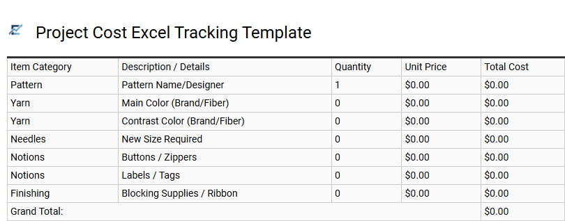 Project Cost Excel Tracking Template