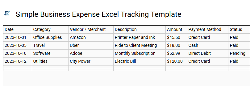 Simple Business Expense Excel Tracking Template