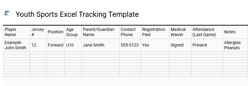 Youth Sports Excel Tracking Template