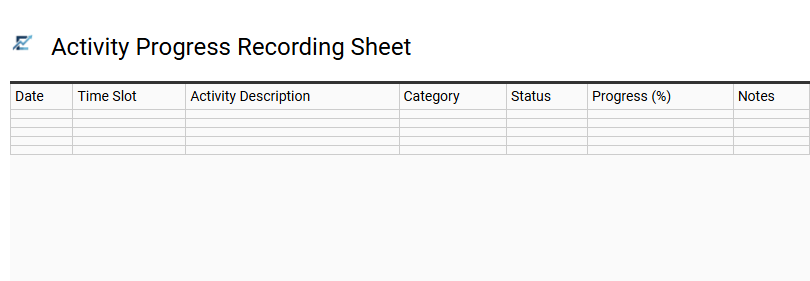 Activity Progress Recording Sheet
