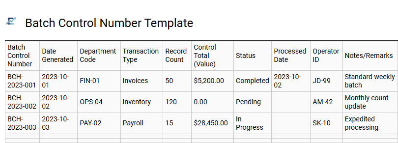 Batch Control Number Template