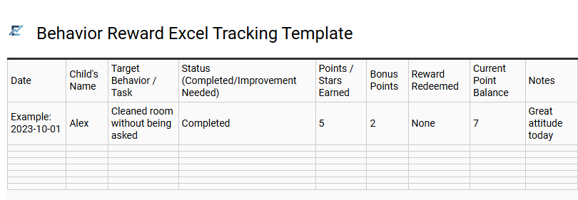 Behavior Reward Excel Tracking Template