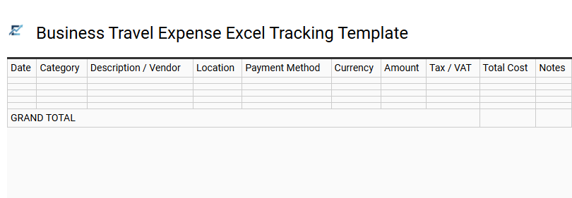 Business Travel Expense Excel Tracking Template