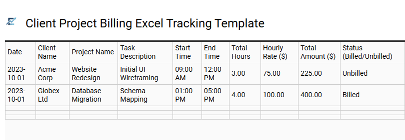 Client Project Billing Excel Tracking Template