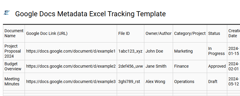 Google Docs Metadata Excel Tracking Template