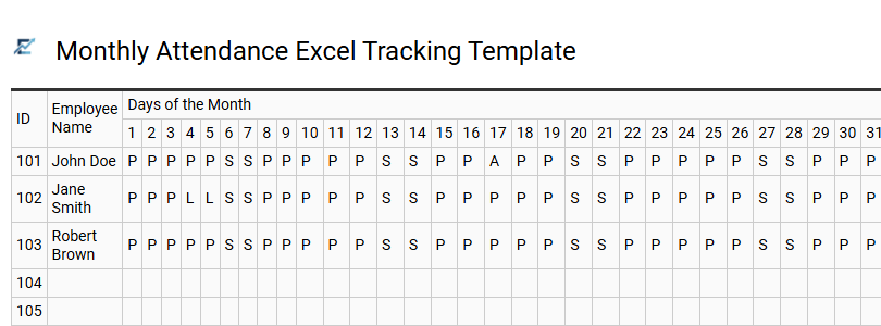 Monthly Attendance Excel Tracking Template