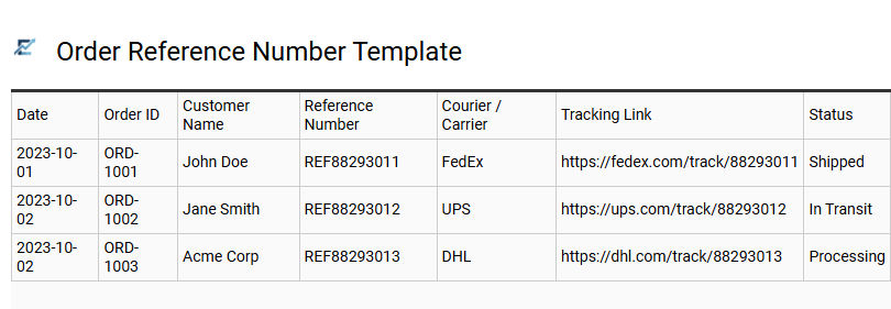 Order Reference Number Template