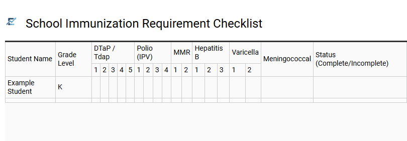 School Immunization Requirement Checklist