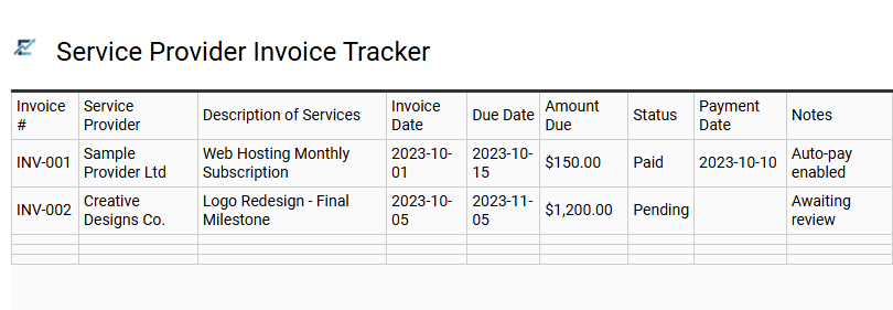 Service Provider Invoice Tracker