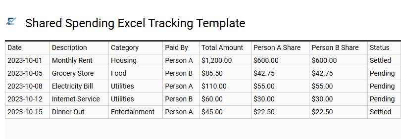 Shared Spending Excel Tracking Template