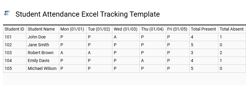 Student Attendance Excel Tracking Template