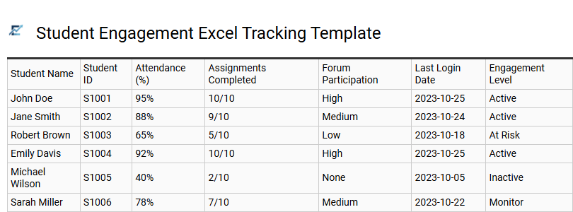 Student Engagement Excel Tracking Template