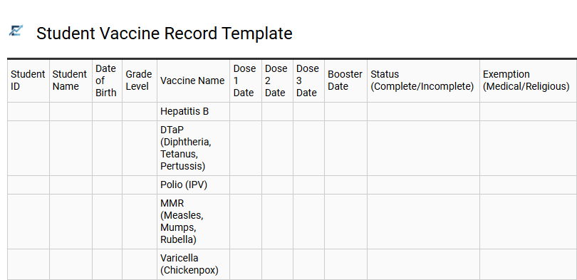 Student Vaccine Record Template