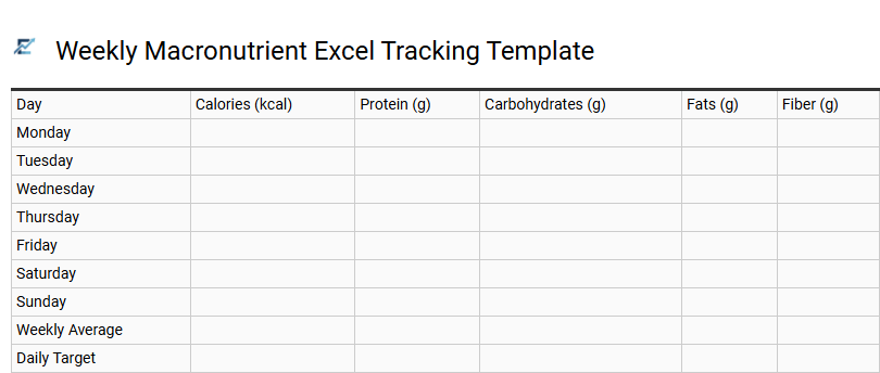 Weekly Macronutrient Excel Tracking Template