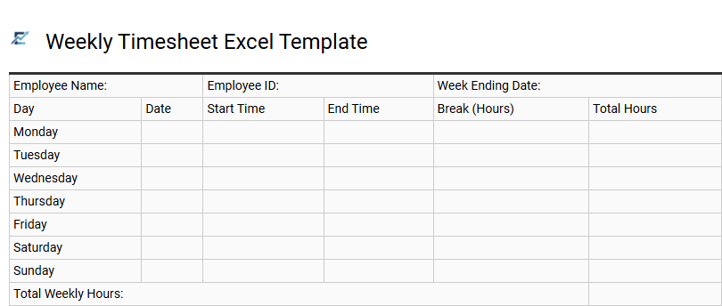 Weekly Timesheet Excel Template
