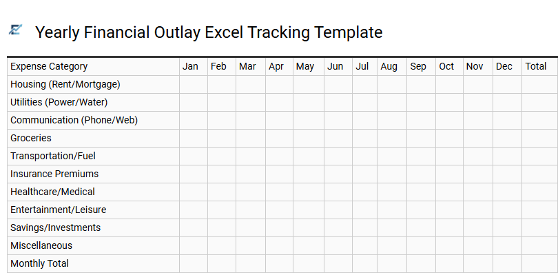 Yearly Financial Outlay Excel Tracking Template