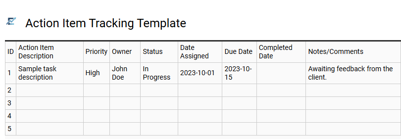 Action Item Tracking Template