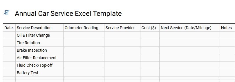 Annual Car Service Excel Template