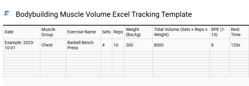 Bodybuilding Muscle Volume Excel Tracking Template
