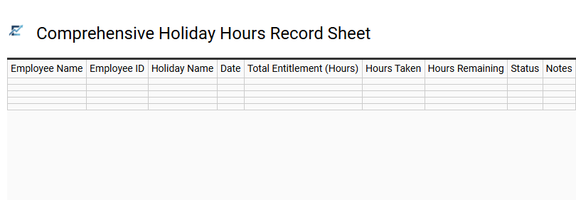 Comprehensive Holiday Hours Record Sheet