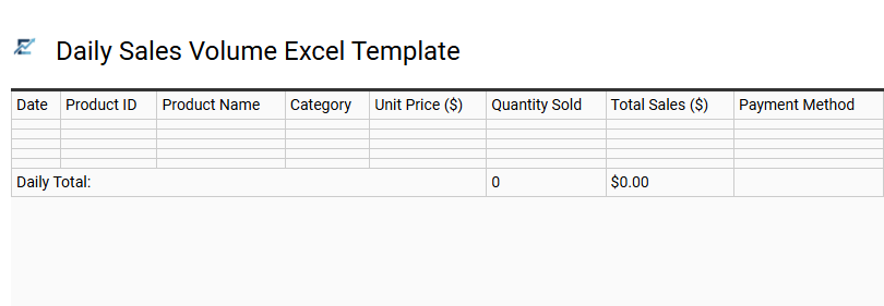 Daily Sales Volume Excel Template