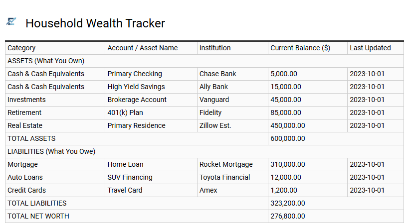 Household Wealth Tracker