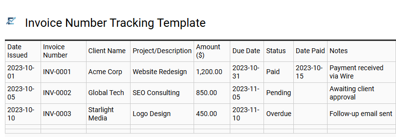 Comprehensive Excel Template for Standardized Tracking Number Format Management