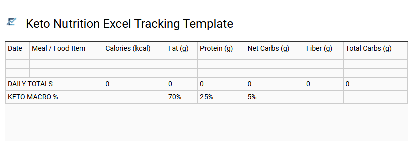 Keto Nutrition Excel Tracking Template
