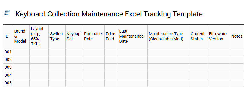 Keyboard Collection Maintenance Excel Tracking Template