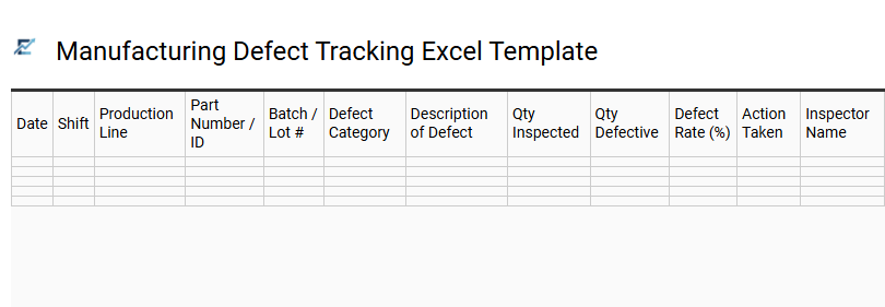 Manufacturing Defect Tracking Excel Template