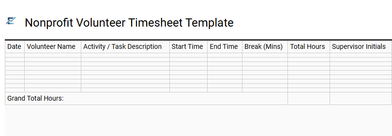 Nonprofit Volunteer Timesheet Template