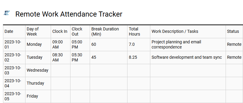 Remote Work Attendance Tracker