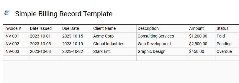 Simple Billing Record Template