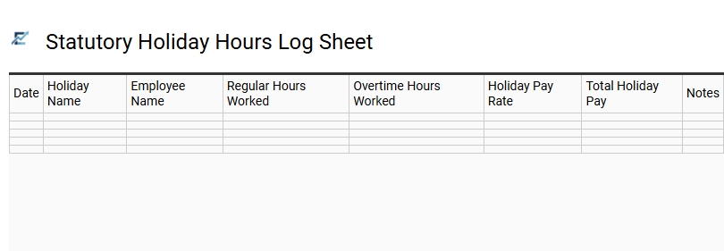 Statutory Holiday Hours Log Sheet