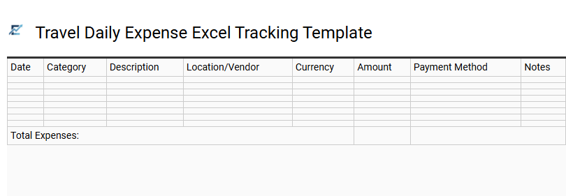 Travel Daily Expense Excel Tracking Template