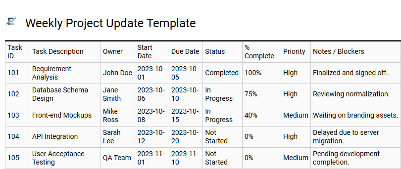 Weekly Project Update Template