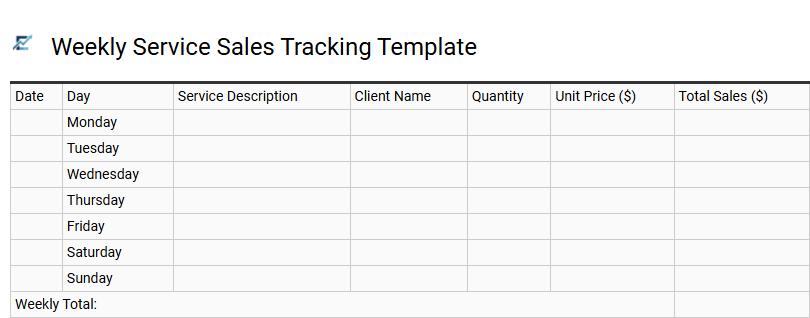 Weekly Service Sales Tracking Template
