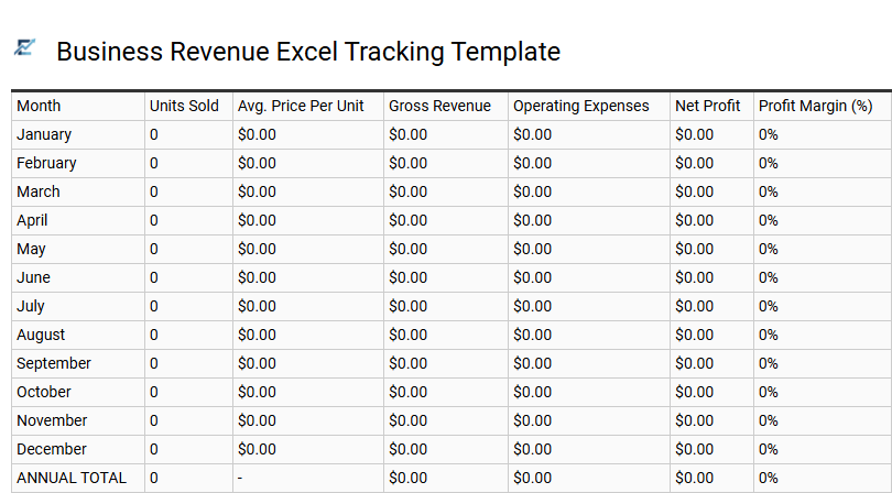 Business Revenue Excel Tracking Template