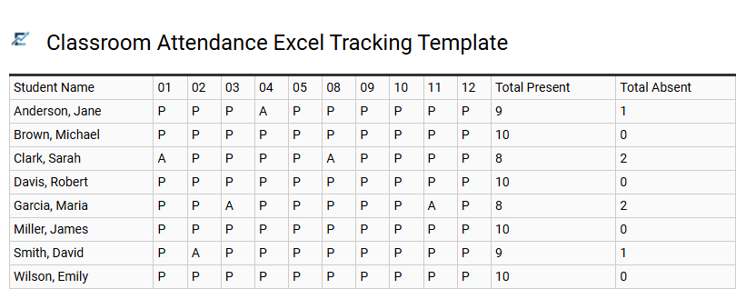 Classroom Attendance Excel Tracking Template