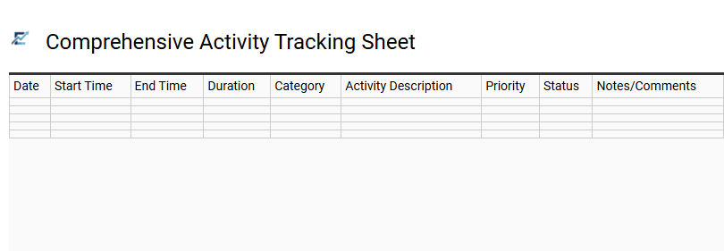Comprehensive Activity Tracking Sheet