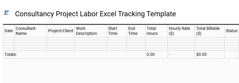 Consultancy Project Labor Excel Tracking Template